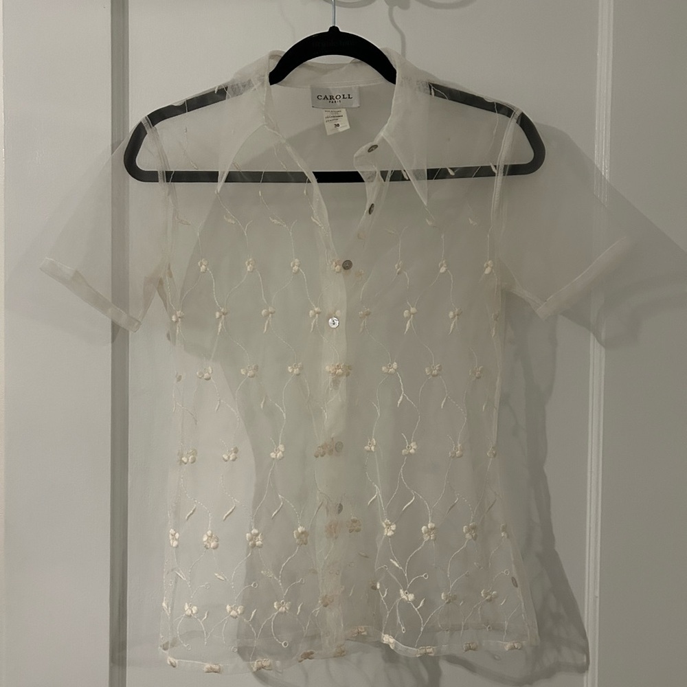 VTG Caroll Sheer White Floral Blouse